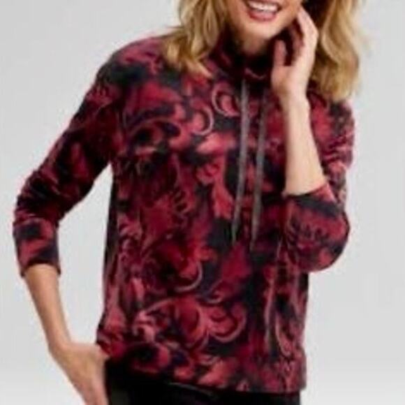 Chico’s Size 2 Velour Rose Long Sleeve Casual Sweater Top women’s size large - Picture 1 of 11